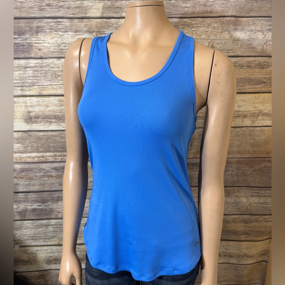 Under Armour Tank Top L Large Blue Racerback Ribbed Stretch